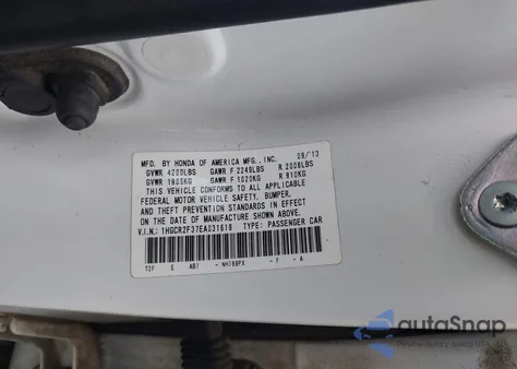 2014 Honda Accord Lx из США, поврежденный, VIN 1HGCR2F37EA031619